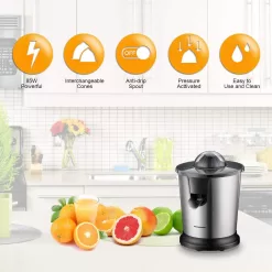 Homeleader Electric Citrus Juicer, Lemon Squeezer with Stainless Steel, Black