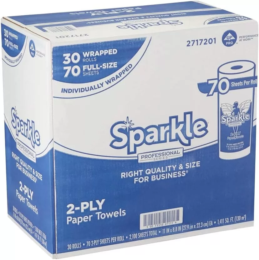 Sparkle Professional Series 2-Ply Perforated Kitchen Paper Towel Rolls, 70 Sheets Per Roll; 30 Rolls Per Case