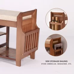 PETKABOO 2 Tier Shoe Bench, Shoe Rack with Hidden Drawer and Side Holder