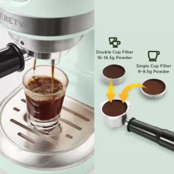 Neretva 20 Bar Espresso Coffee Machine with Steam Wand for Latte Espresso and Cappuccino - Mint Green