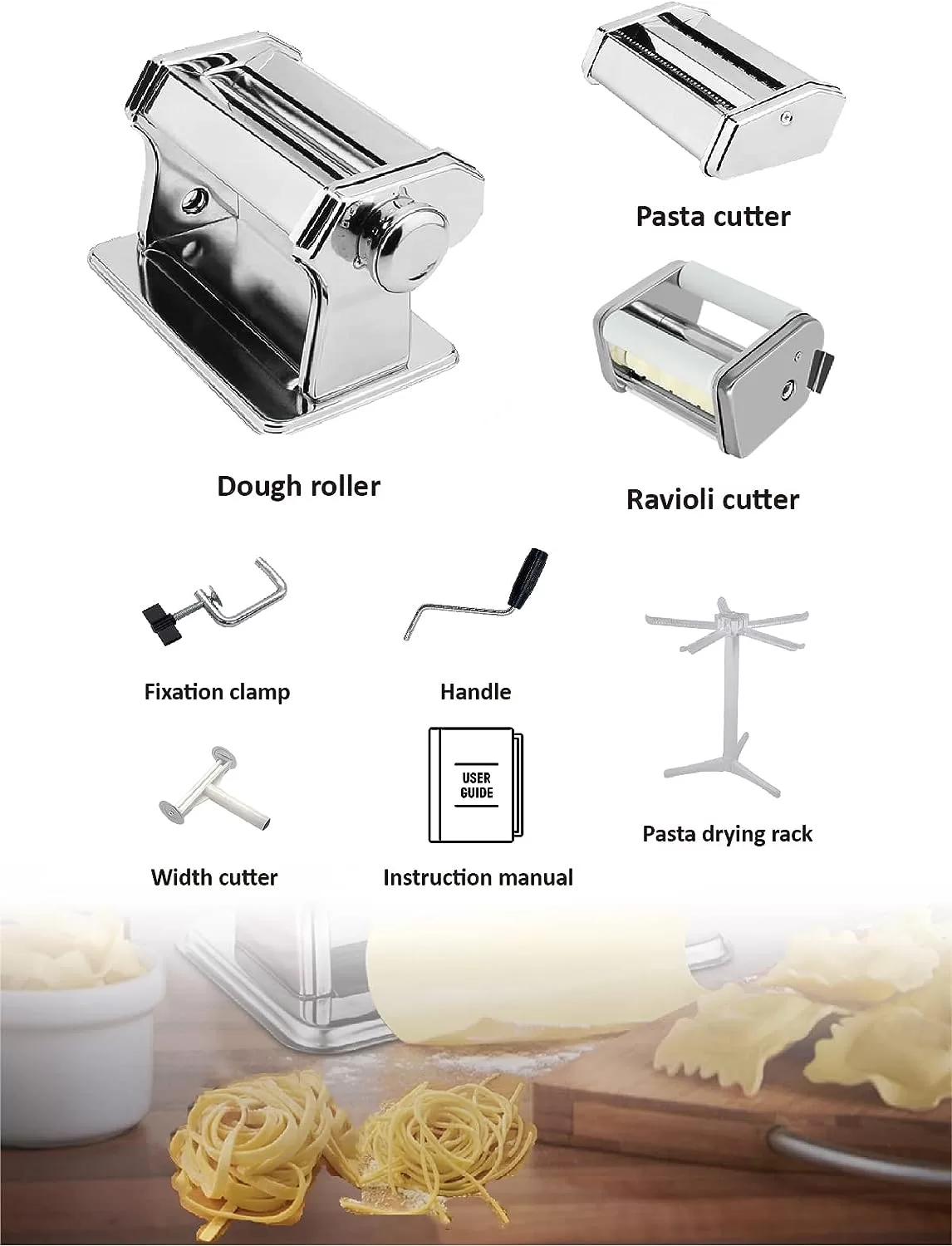 MZTOGR Pasta Maker Machine, Set of 6 Piece 150mm Steel Noodle Maker Machine