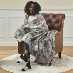 Krifey Oversized Minky Blanket, Super Soft Fluffy Luxury Throw Blanket Comfy Faux Fur Bed Throw Marbled Gray 60