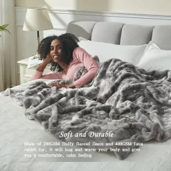 Krifey Oversized Minky Blanket, Super Soft Fluffy Luxury Throw Blanket Comfy Faux Fur Bed Throw Marbled Gray 60