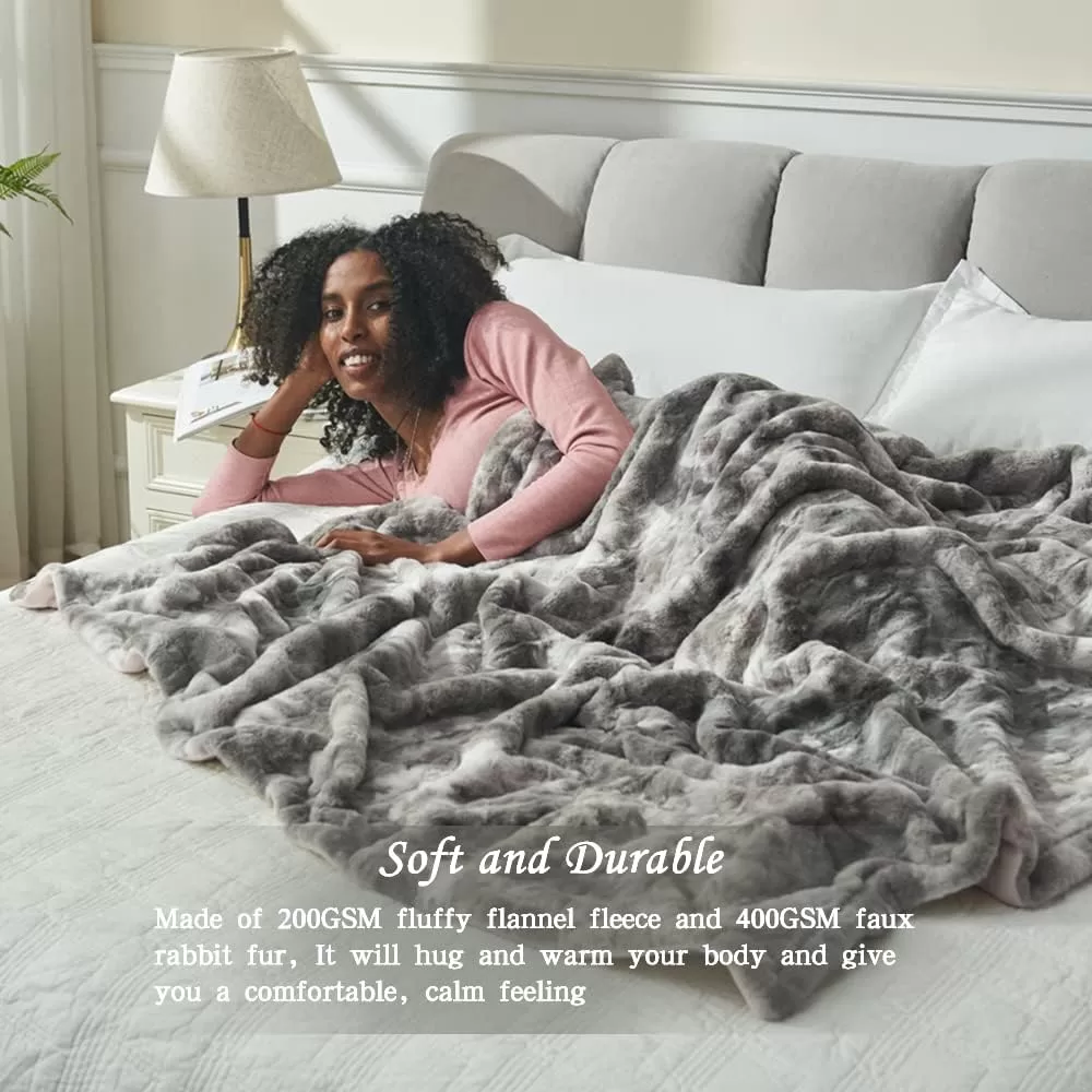 Krifey Oversized Minky Blanket, Super Soft Fluffy Luxury Throw Blanket Comfy Faux Fur Bed Throw Marbled Gray 60" x 80"