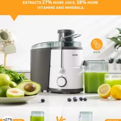 Juicer with 800W Motor, GDOR Juicer Machine with 3” Feed Chute, BPA-Free, White