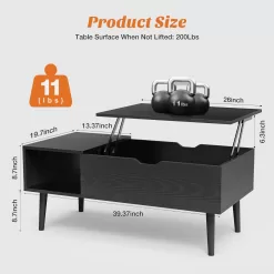 Sweetcrispy Coffee Table, Lift Top Coffee Tables (Black)