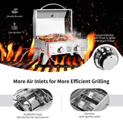 Costway 2 Burner Portable Stainless Steel BBQ Table Top Grill for Outdoors