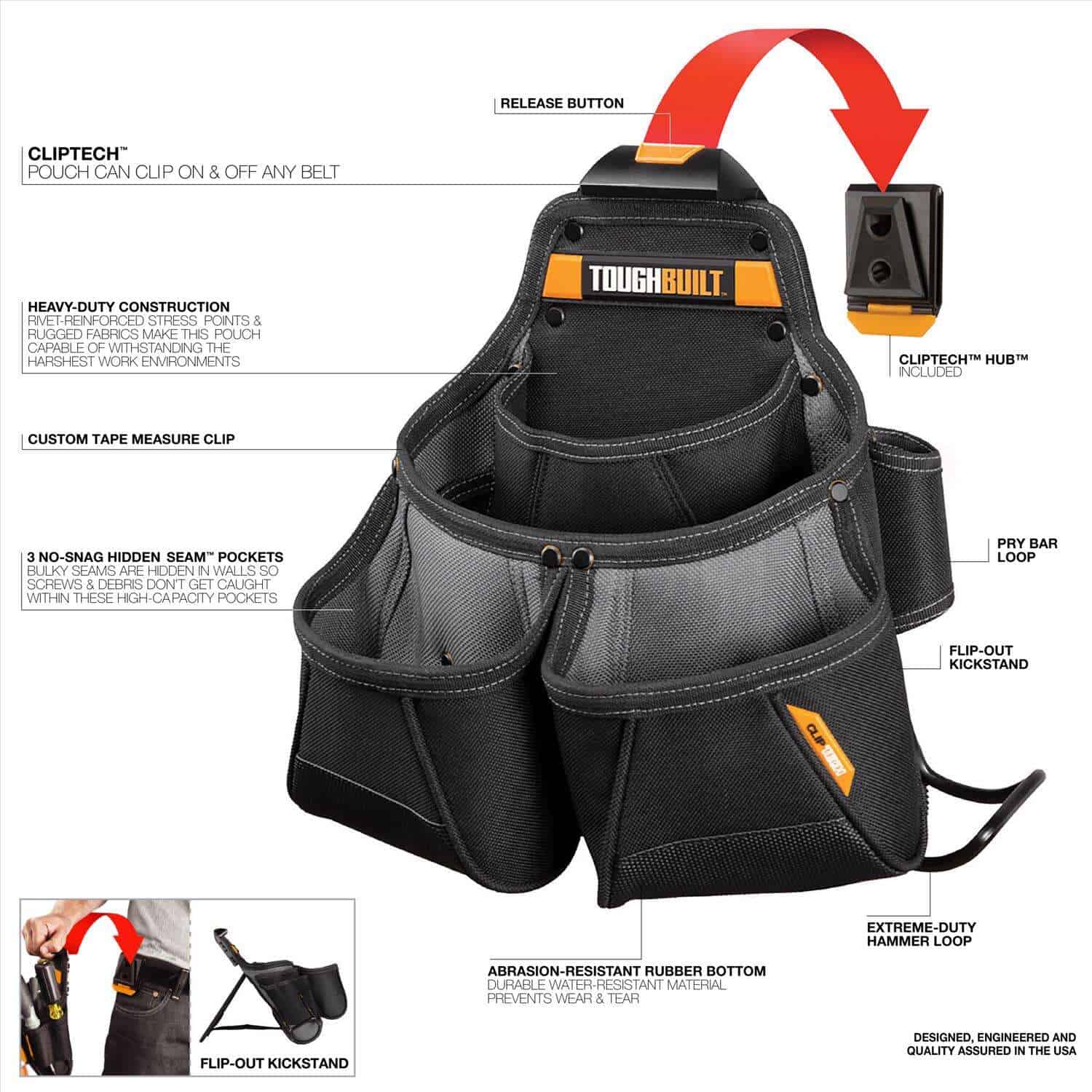 ToughBuilt 13.75 in. W X 13.25 in. H Polyester Framer Tool Pouch 9 pocket Black 1 pc