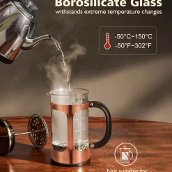 BAYKA 34 Ounce 1 Liter French Press Coffee Maker, Glass Classic Copper Stainless Steel Coffee Press