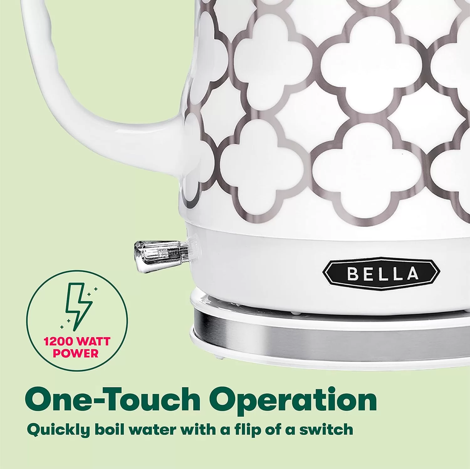 BELLA Electric Kettle & Tea Pot - Ceramic Water Heater, 1.2 Liter, Silver Tile Pattern
