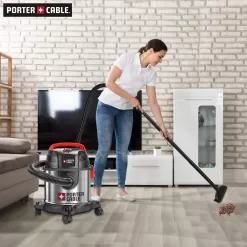 PORTER-CABLE Wet/Dry Vacuum 4 Gallon 4HP Stainless Steel Light Weight Portable, Silver+Red