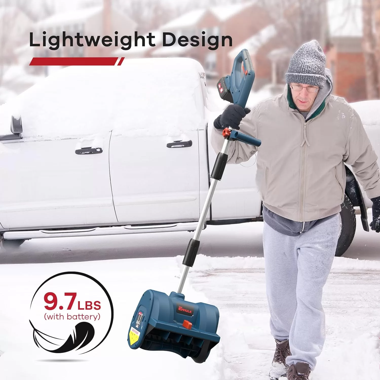 Enhulk Cordless Snow Shovel, 20V | 12-Inch | 4-Ah Cordless Snow Blower