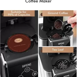 SIFENE Single Serve Coffee Maker, 3 in 1 Coffee Machine, Personal K-Pod Capsule Brewer, Black