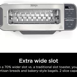 Ninja ST101 Foodi 2-in-1 Flip Toaster, 2-Slice Capacity, Compact Toaster Oven, 1500 Watts, Stainless Steel