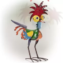 Alpine Corporation 18" Tall Indoor/Outdoor Wacky Metal Rooster Yard Statue Decoration