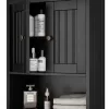 Treocho Wood Wall Cabinet Bathroom Medicine Cabinet Storage, Black