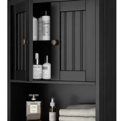 Treocho Wood Wall Cabinet Bathroom Medicine Cabinet Storage, Black