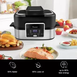 Runnatal 5-in-1 Smokeless Electric Indoor Grill with Air Fry, Roast, Bake & Dehydrate, Air Fryer, Black/Silver