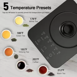 Ulcreigo Gooseneck Electric Kettle Temperature Control with 5 Variable Presets, (Black)