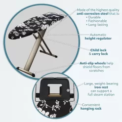 Bartnelli Pro Luxury Ironing Board - Extra Wide 51x19” with Heavy Duty Steam Iron Rest