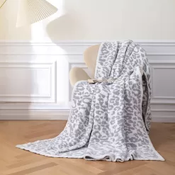 MH MYLUNE HOME Ultra Soft Micro Plush White Grey Leopard Blanket (51x63 inches)