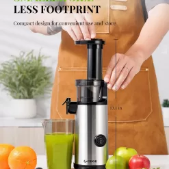 Compact GDOR Masticating Juicer, Brush Included, 20 Oz Juice Cup, BPA-Free, Sliver