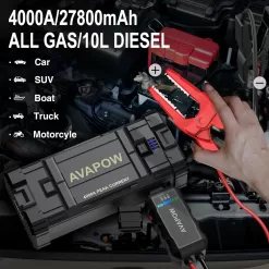 AVAPOW Car Jump Starter, 4000A Peak Battery Jump Starter, USB Quick Charge 3.0