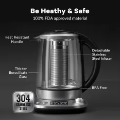 Mecity Tea Kettle Electric Tea Pot with Removable Infuser, 9 Preset Brewing Programs Tea Maker