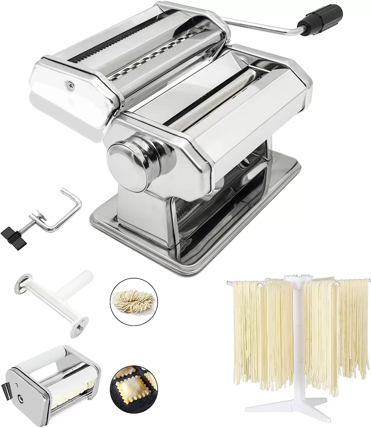 MZTOGR Pasta Maker Machine, Set of 6 Piece 150mm Steel Noodle Maker Machine