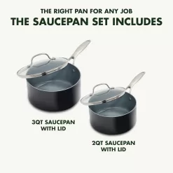 GreenPan Valencia Pro Hard Anodized Healthy Ceramic Nonstick 2QT and 3QT Saucepan Pot Set with Lids, Gray
