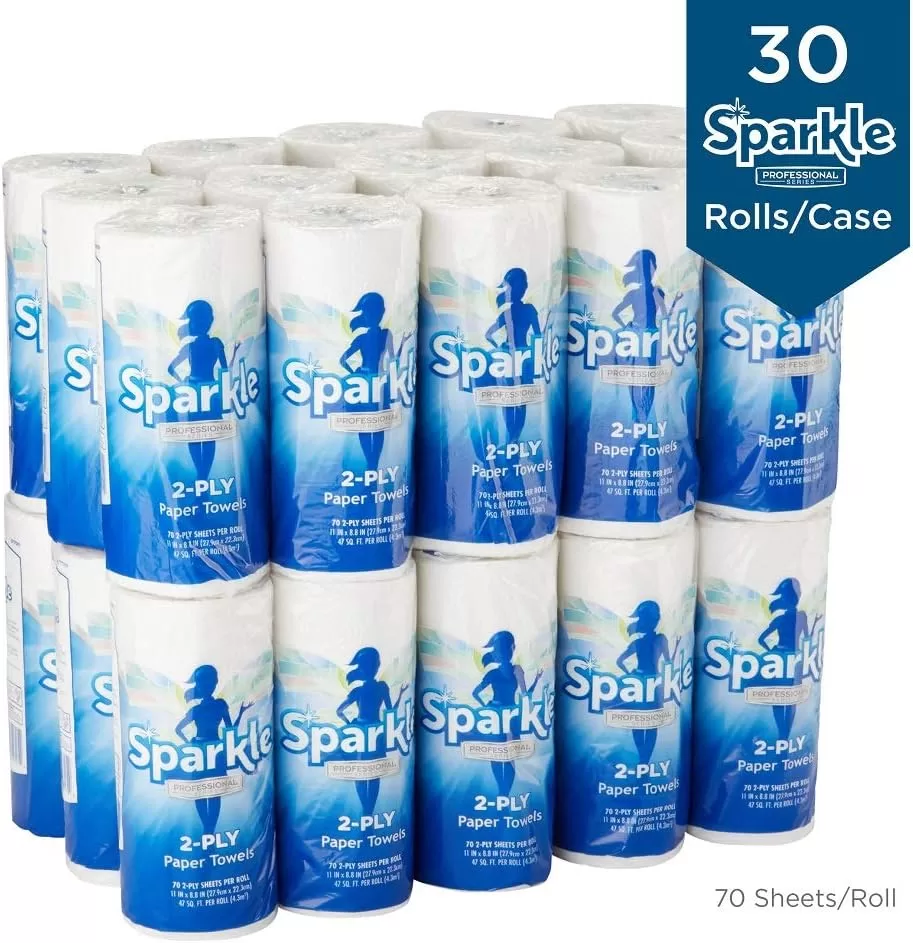 Sparkle Professional Series 2-Ply Perforated Kitchen Paper Towel Rolls, 70 Sheets Per Roll; 30 Rolls Per Case