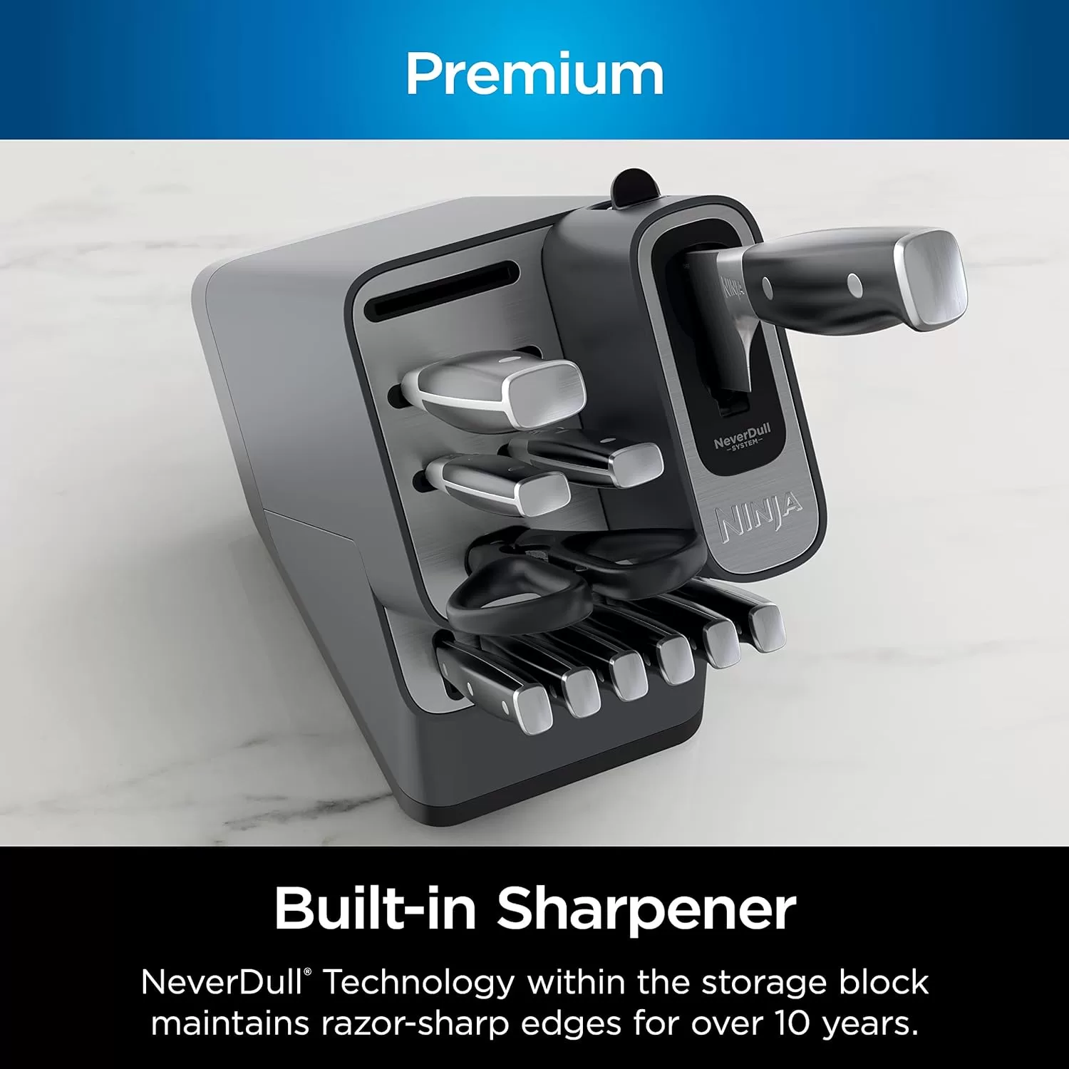 Ninja K32014 Foodi NeverDull Premium Knife System, 14 Piece Knife Block Set, Black
