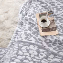MH MYLUNE HOME Ultra Soft Micro Plush White Grey Leopard Blanket (51x63 inches)