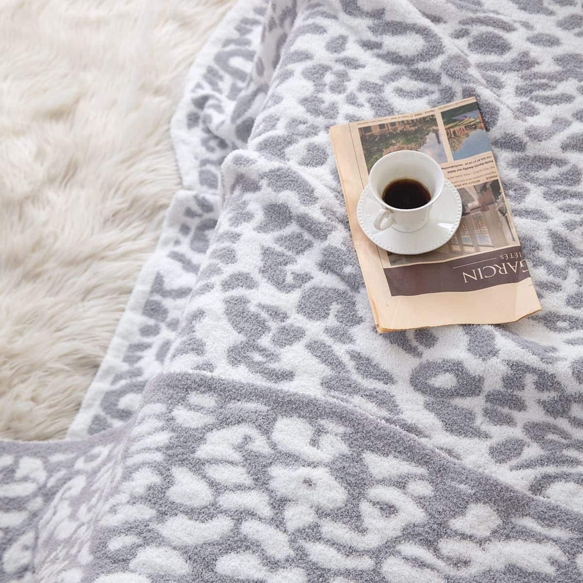 MH MYLUNE HOME Ultra Soft Micro Plush White Grey Leopard Blanket (51x63 inches)