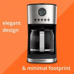 Krups Essential Brew Stainless Steel Drip Coffee Maker 12 cup 99 Watts Digital Control