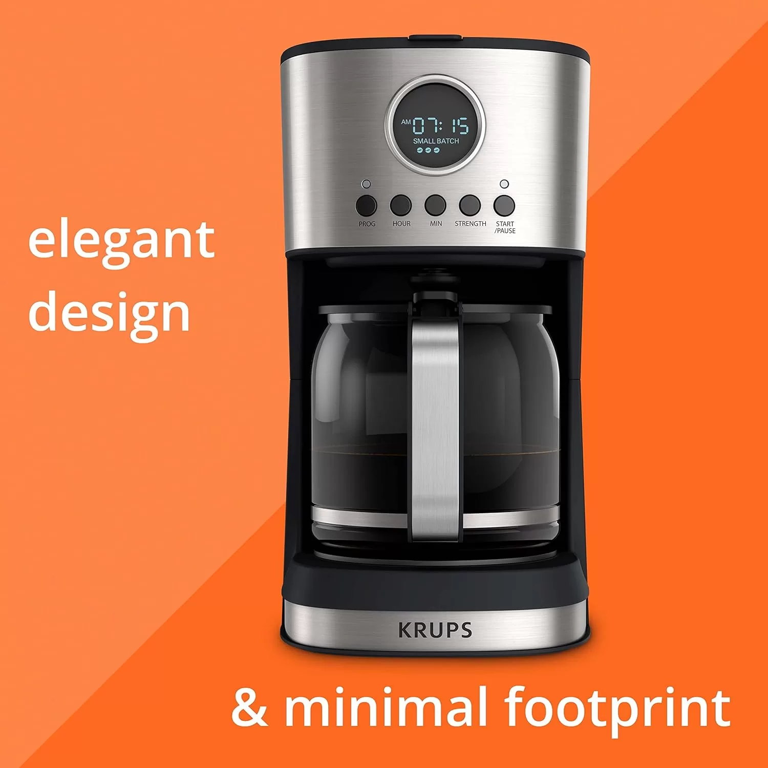 Krups Essential Brew Stainless Steel Drip Coffee Maker 12 cup 99 Watts Digital Control