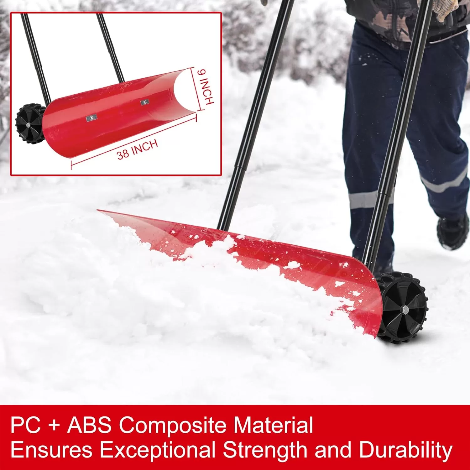 38 Inch Snow Shovel for Driveway, Brewin SnowPro Bi-Direction Heavy Duty Snow Pusher