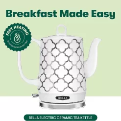 BELLA Electric Kettle & Tea Pot - Ceramic Water Heater, 1.2 Liter, Silver Tile Pattern