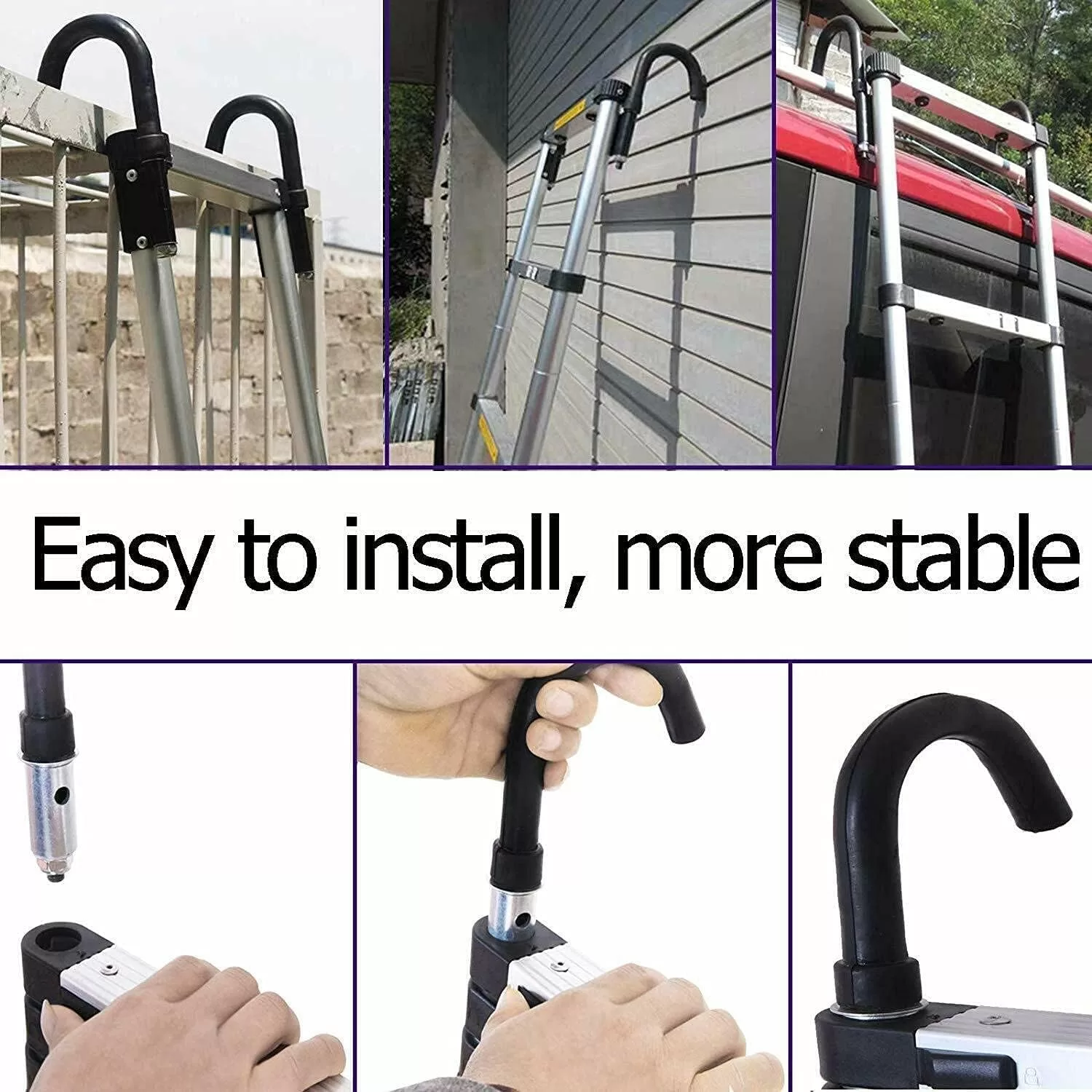 Telescoping Ladder 20FT Extension Ladder with 2 Detachable Hooks Aluminum Telescopic Ladder Collapsible Ladder, 330 Lb Capacity