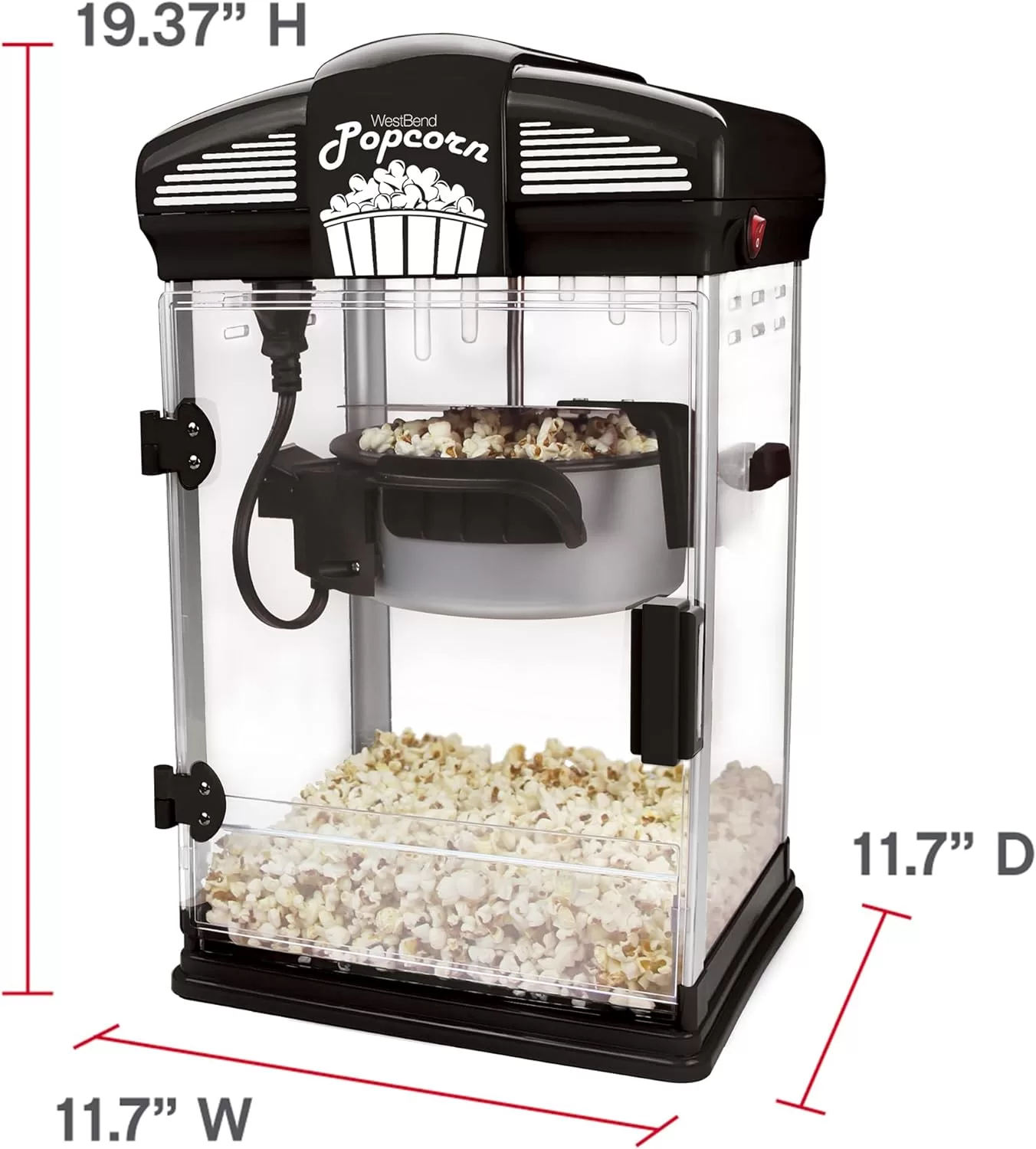 West Bend Stir Crazy Movie Theater Popcorn Popper, Gourmet Popcorn Maker Machine, 4 Qt., Black