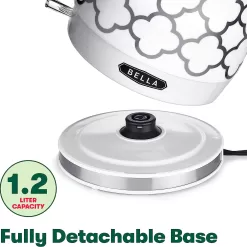 BELLA Electric Kettle & Tea Pot - Ceramic Water Heater, 1.2 Liter, Silver Tile Pattern