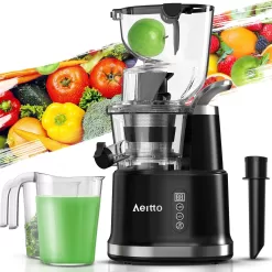 Aeitto Cold Press Whole Vertical Juicer, Slow Masticating, High Yield, BPA-Free, Black