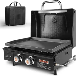 QuliMetal Table Top Grill Portable Griddle with Hood Non-Stick Flat Top Grill Griddle Propane Grill