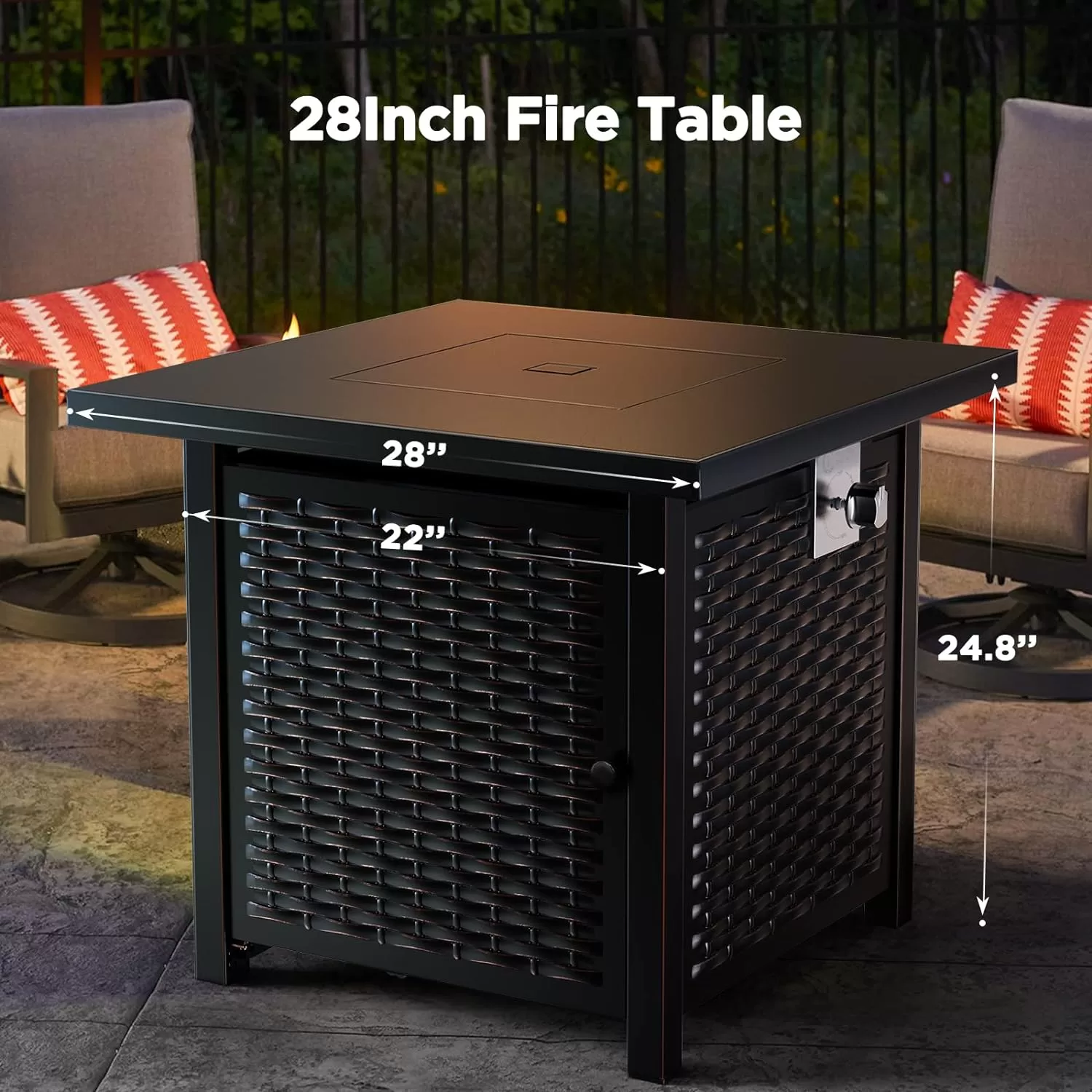 Ciays Propane Fire Pits 28 Inch Outdoor Gas Fire Pit, 50,000 BTU Steel Fire Table, Black