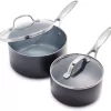 GreenPan Valencia Pro Hard Anodized Healthy Ceramic Nonstick 2QT and 3QT Saucepan Pot Set with Lids, Gray