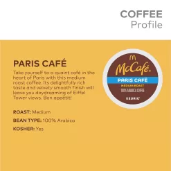 McCafe Paris Cafe, Single Serve Coffee Keurig K-Cup Pods, Medium Roast Coffee, 72 Count (6 Packs of 12)