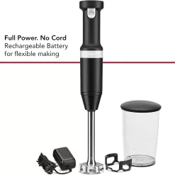 KitchenAid Cordless Variable Speed Hand Blender with Chopper and Whisk Attachment - KHBBV83, Matte Black