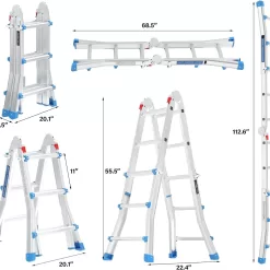 LUISLADDERS Ladder, A Frame 3 Step Ladder Telescoping Ladder