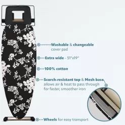 Bartnelli Pro Luxury Ironing Board - Extra Wide 51x19” with Heavy Duty Steam Iron Rest