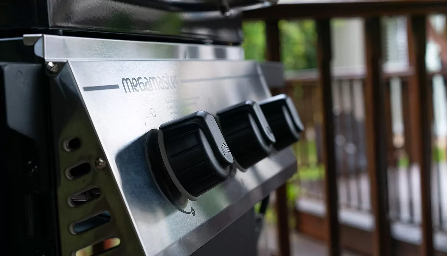 Megamaster 3-Burner Propane Gas Grill with 2 Foldable Side Tables, 30000 BTUs